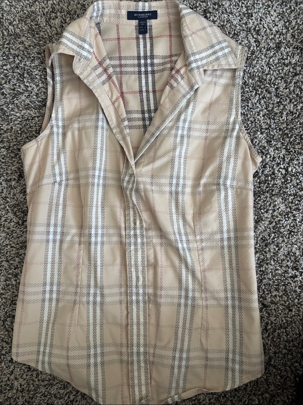 Burberry Beige Nova Check Sleeveless Button-Up Top
